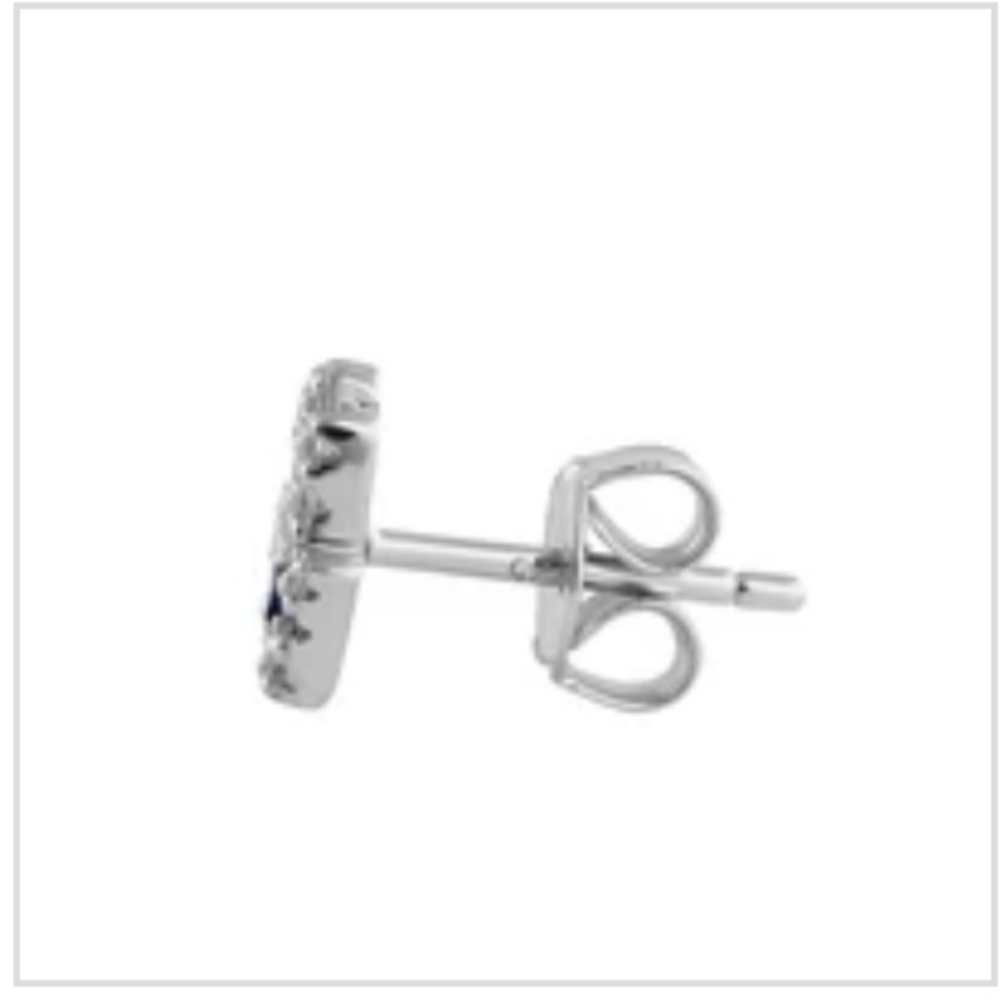 *Sterling Silver Petite Hamsa Round Sapphire Clear Cut CZ Earrings - Picture 3 of 4